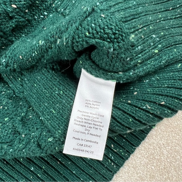Talbots Sweater Cable Knit Mock Neck Green Speckled Cozy Casual Women's Medium - Picture 9 of 9